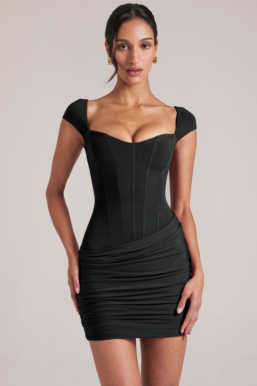 Oh Polly Alva Black Sweetheart Mini Dress NWT Size Small Corset Bodycon NEW